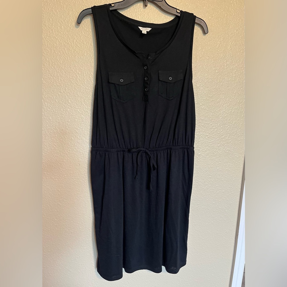 Sonoma M Black Sleeveless Midi Dress